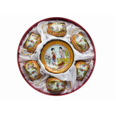 Сервиз круглый фарфор (110 мл)(6SCS1121-A) 6 чашек+ 6 блюдец"Девушки"(h-5,5см, d-5см,d блюдца 11 см)