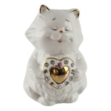 Кот с сердечком фарфор (10х7,5х6,5 см)