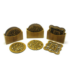 Подстаканники бамбуковые резные (6 шт)(11х10х3,5 см)