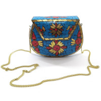 Сумочка бронзовая с кораллами и бирюзой синяя (16х12х5,5 см)
