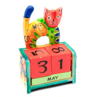 Вечный календарь "Кот" дерево (14,5х10,5х5 см)