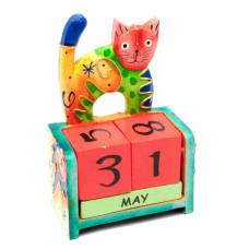 Вечный календарь "Кот" дерево (14,5х10,5х5 см)