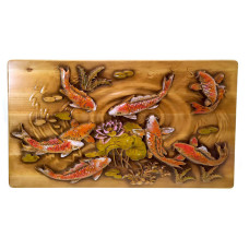 Панно "Карпы" ,резное,(47×28,5×2,5 см) массив дерева,покрыто патиной, эмалями и лаком.