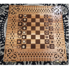 Нарды-шахматы-шашки,(56×28×2,2см),резные,деревянные,с фигурами и фишками массив дерева
