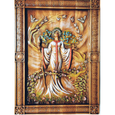 Панно "Жива"(40×29×2,4см),деревянное, резное,покрыто патиной, лаком ,эмалями,массив дерева