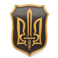 Панно "Тризуб"(39х28х2,4см),деревянное,резное,покрыто патиной и лаком,массив дерева