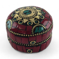 Шкатулка металлическая с кораллами и бирюзой ( h-3,2; d-4,7 см)