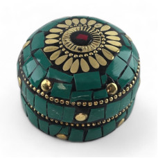 Шкатулка металлическая с бирюзой   ( h-3,2; d-4,7 см)